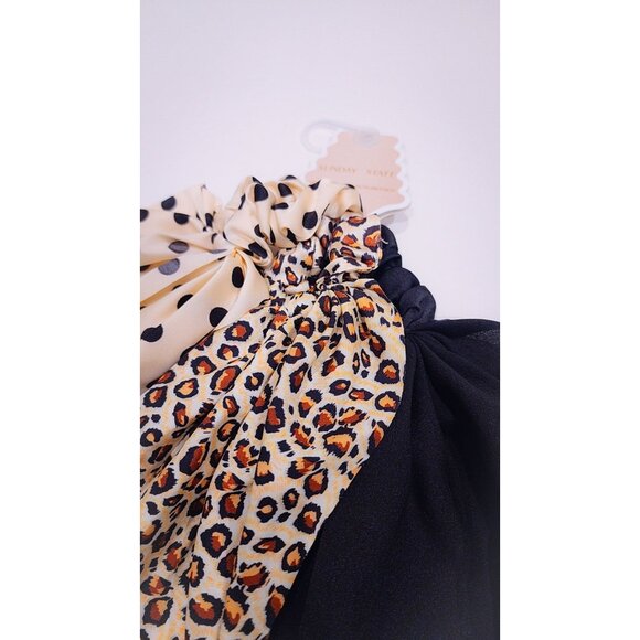 Sunday State Set Of 3 Scarf Scrunchies - Polka Dot Leopard Print & Solid Black - Picture 2 of 6